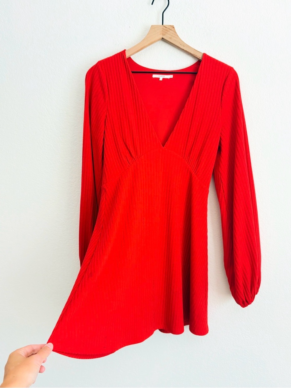 Tularosa Ryland Ribbed Long Sleeve Dress in Cherry Red Holiday Christmas Party
